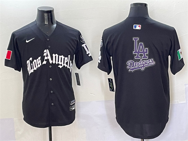 Men's Black Los Angeles Dodgers Team Big Logo Mexico 2025 LA Gothic Style With Fernando Patch Vapor Premier Limited Stitched Baseball Jersey 002